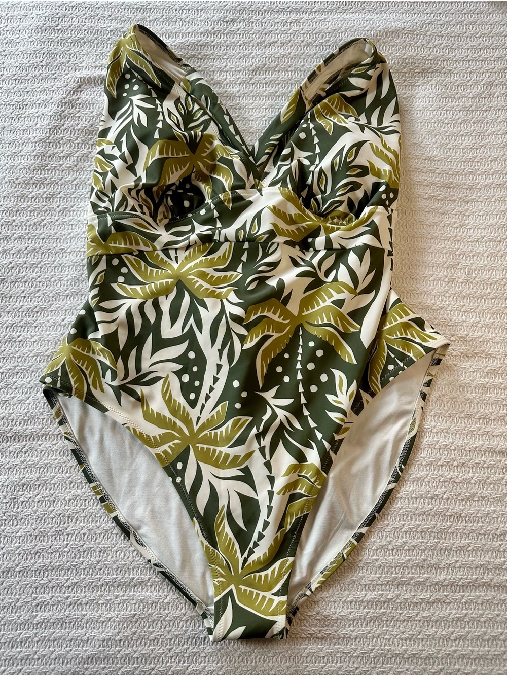 NWT Old Navy Green & Cream Tropical One-Piece Swimsuit